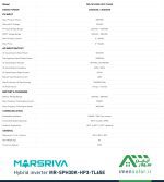 مشخصات فنی اینورتر هیبریدی 30 کیلووات سه فاز مارس ریوا MARSRIVA مدل MR-SPH30K-HP3-TL65E