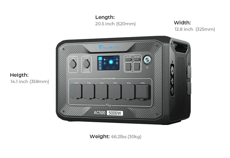 ابعاد پاور استیشن AC500 (5000W) بلوتی BLUETTI