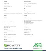 مشخصات فنی پاور استیشن قابل حمل INFINITY1500 (1500W) گرووات (GROWATT)