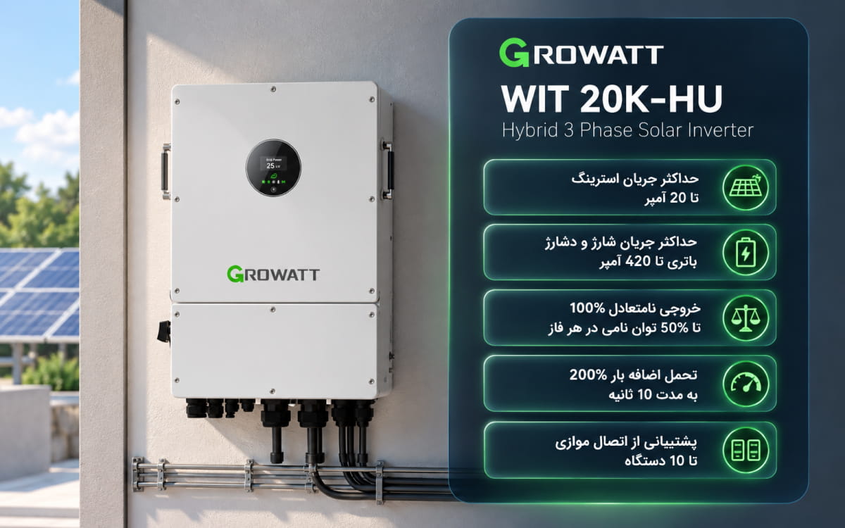 ویژگی کلیدی اینورتر هیبری Growatt wit 20k hu