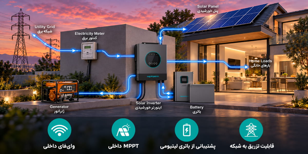 اینورتر هیبریدی 6.5kW کیلووات مارس ریوا Marsriva